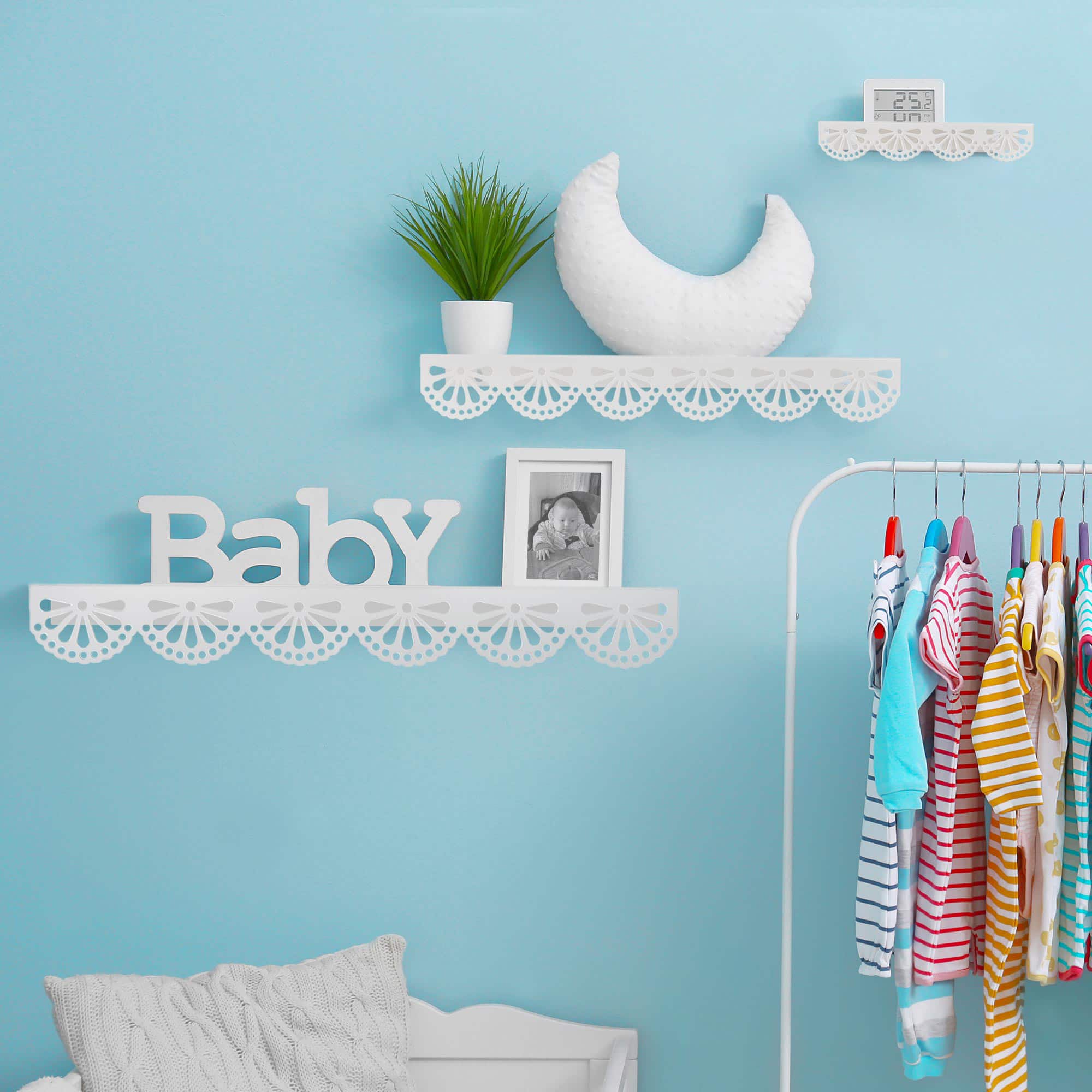 American Art Decor Scallop Metal Floating Shelves, White 3" x 5" x 24", 3pc.